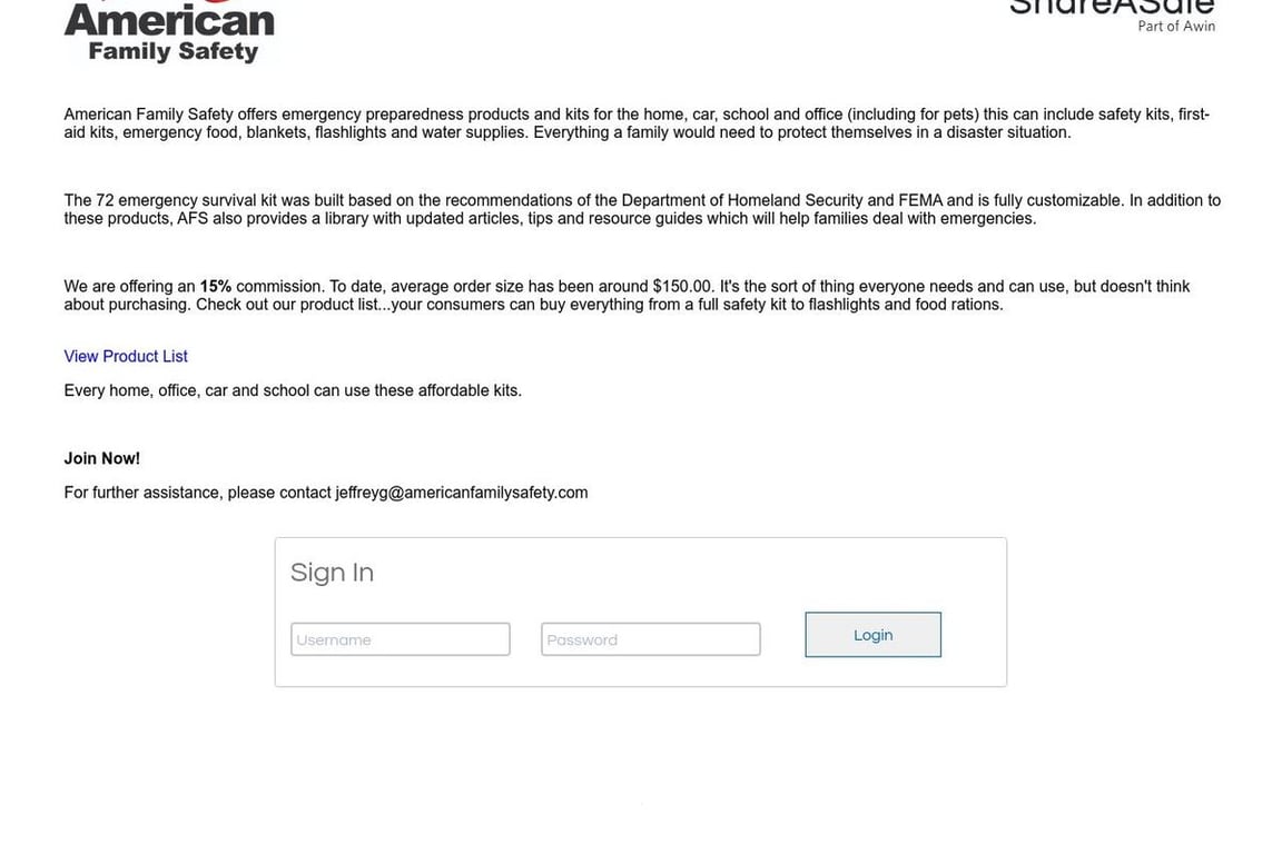 American Family Safety affiliate program signup page