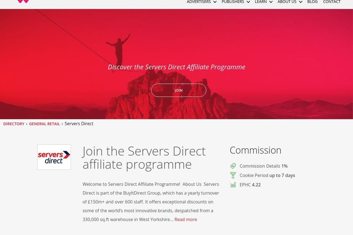 Servers Direct UK affiliate program signup page