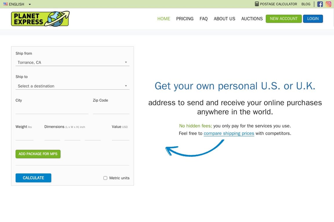 Plante Express homepage