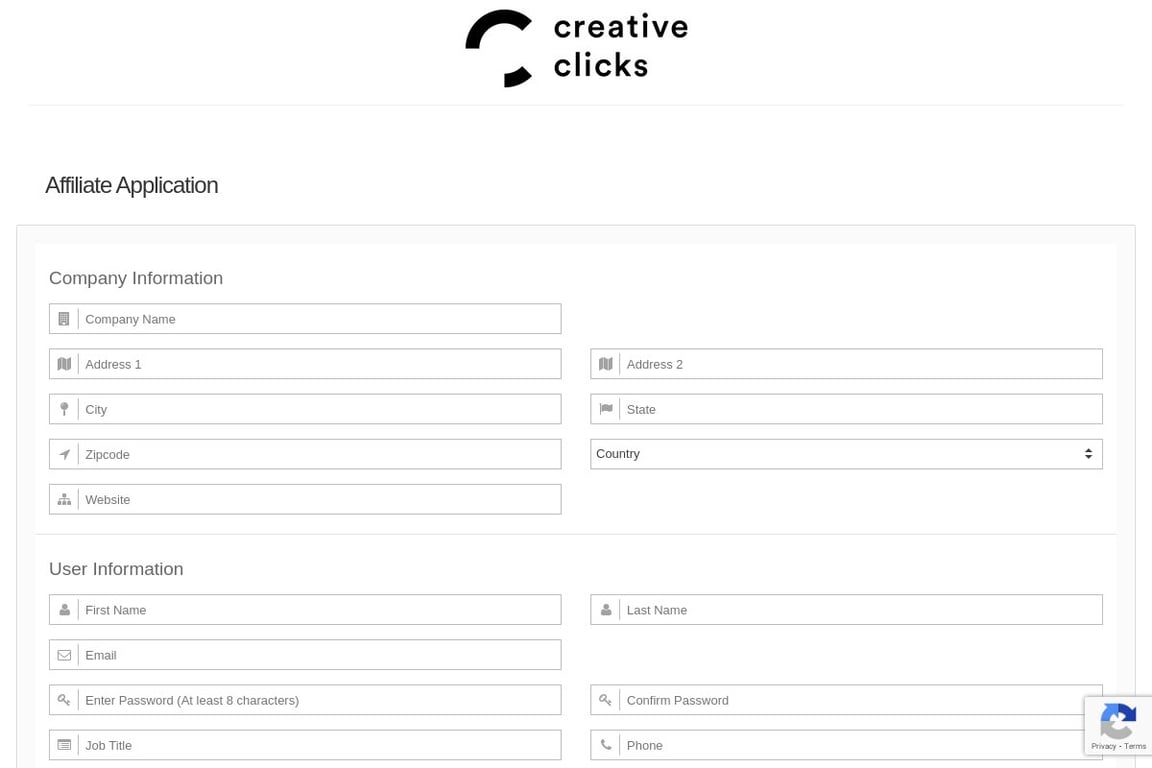 Creative Clicks affiliate program signup page