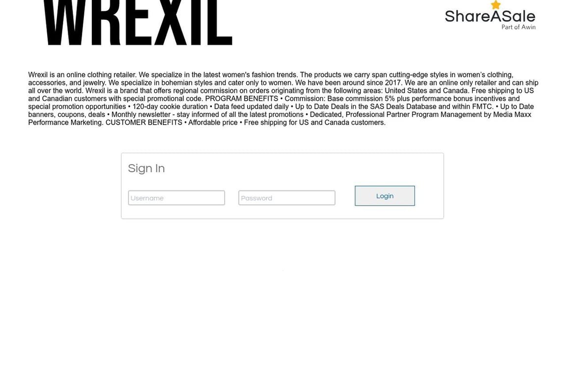 Wrexil affiliate program signup page