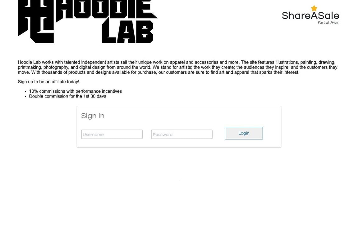 Hoodie Lab affiliate program signup page