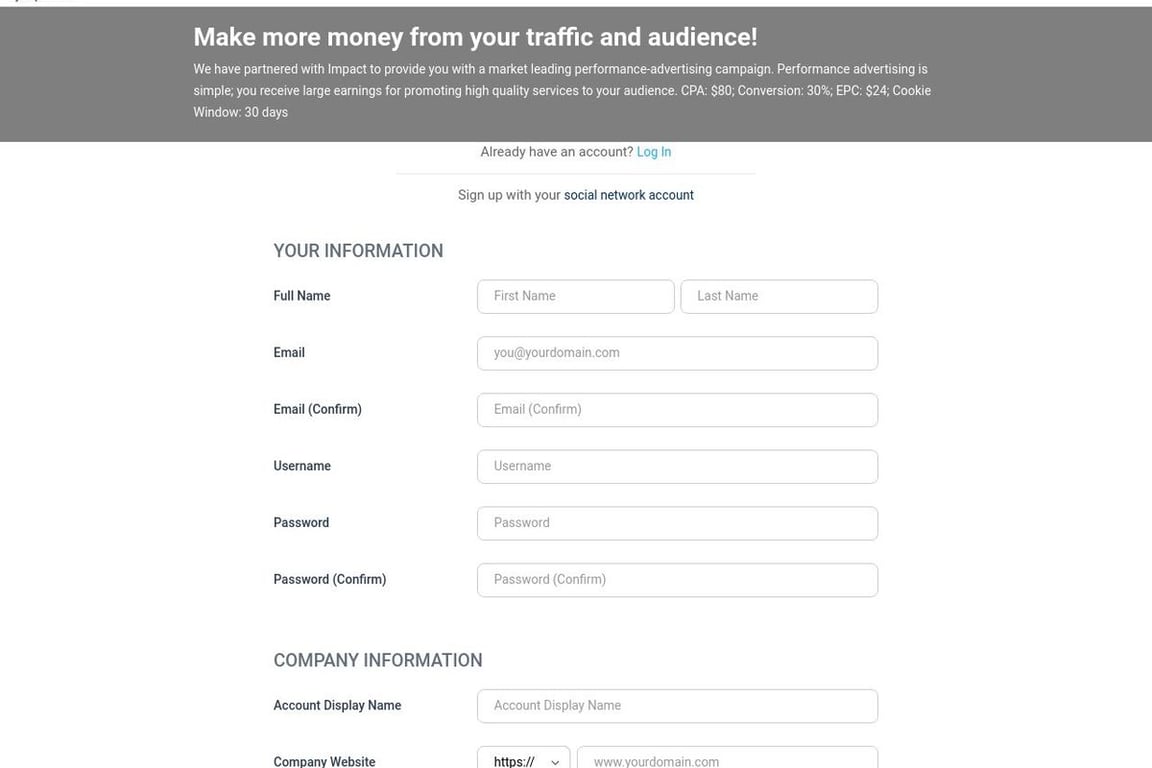 U-Nest affiliate program signup page