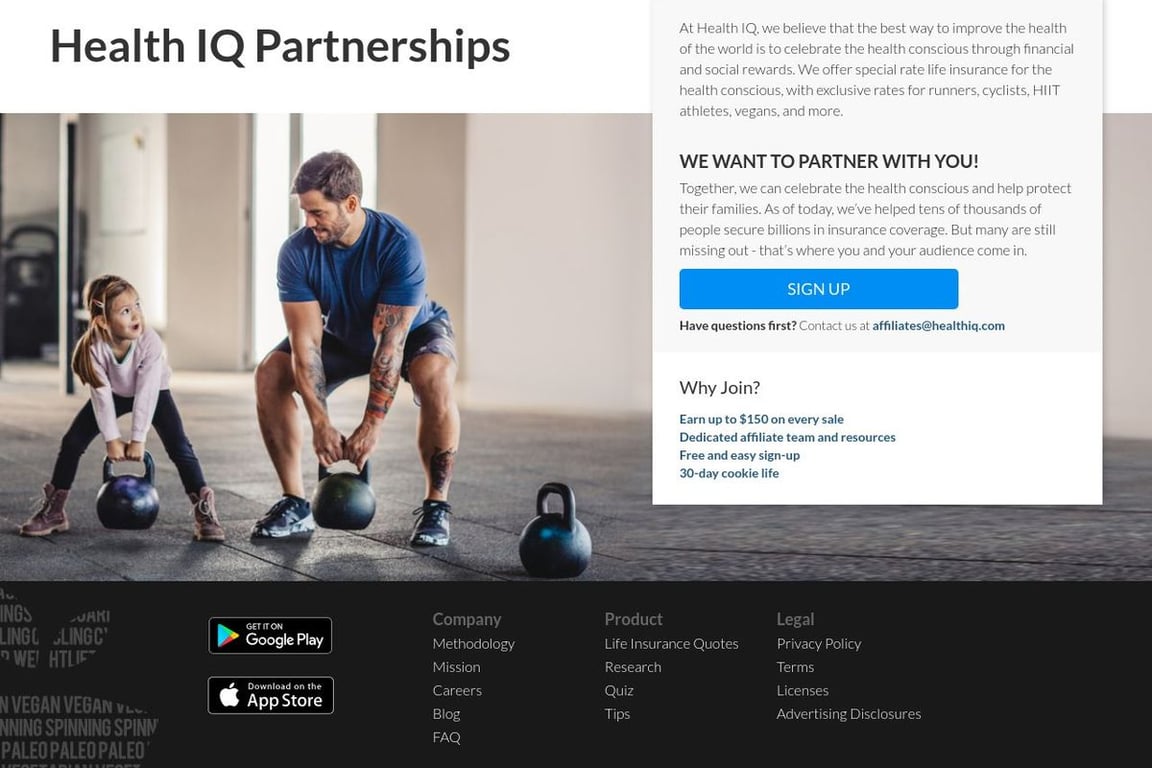 Health IQ affiliate program signup page