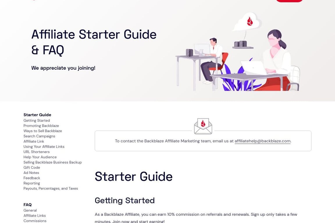 Backblaze affiliate program signup page