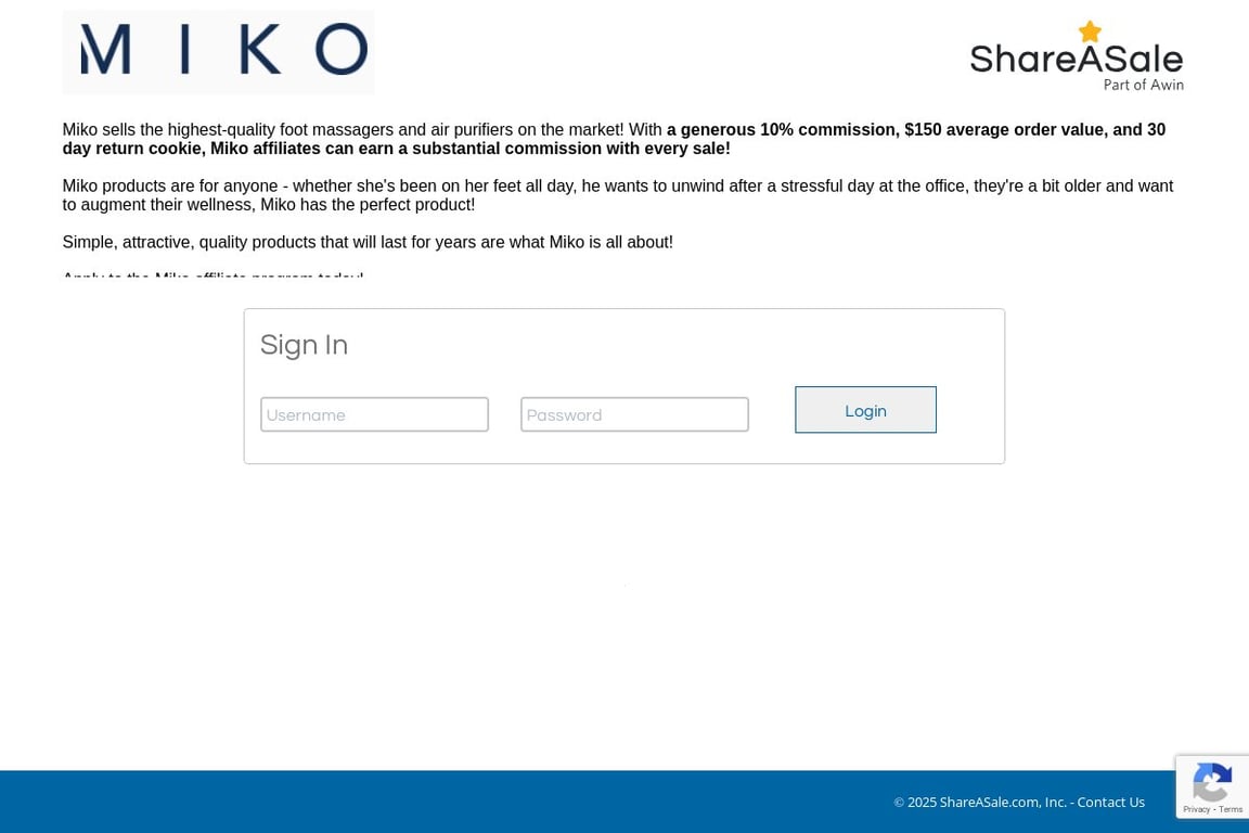 Miko affiliate program signup page