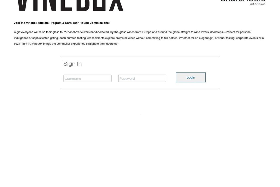 VINEBOX affiliate program signup page