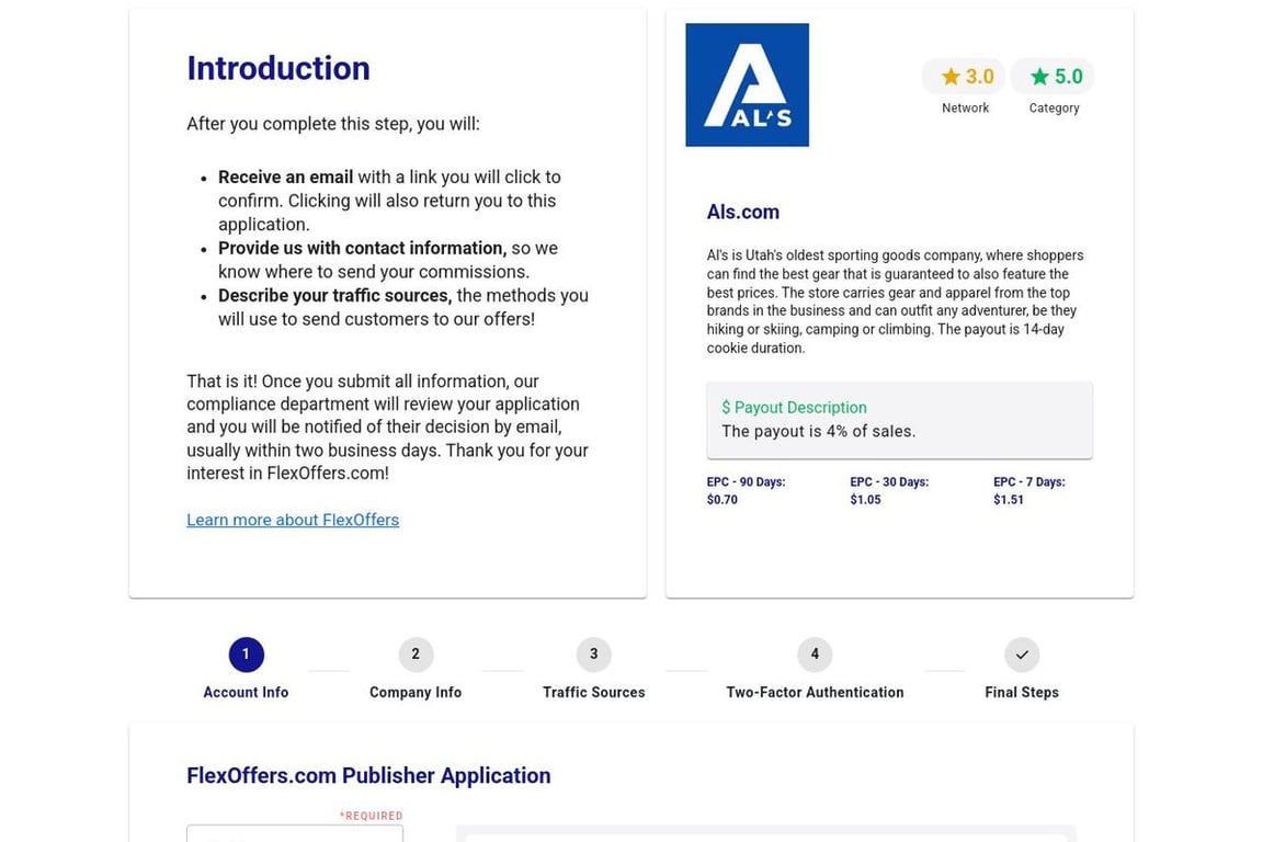 Als.com affiliate program signup page