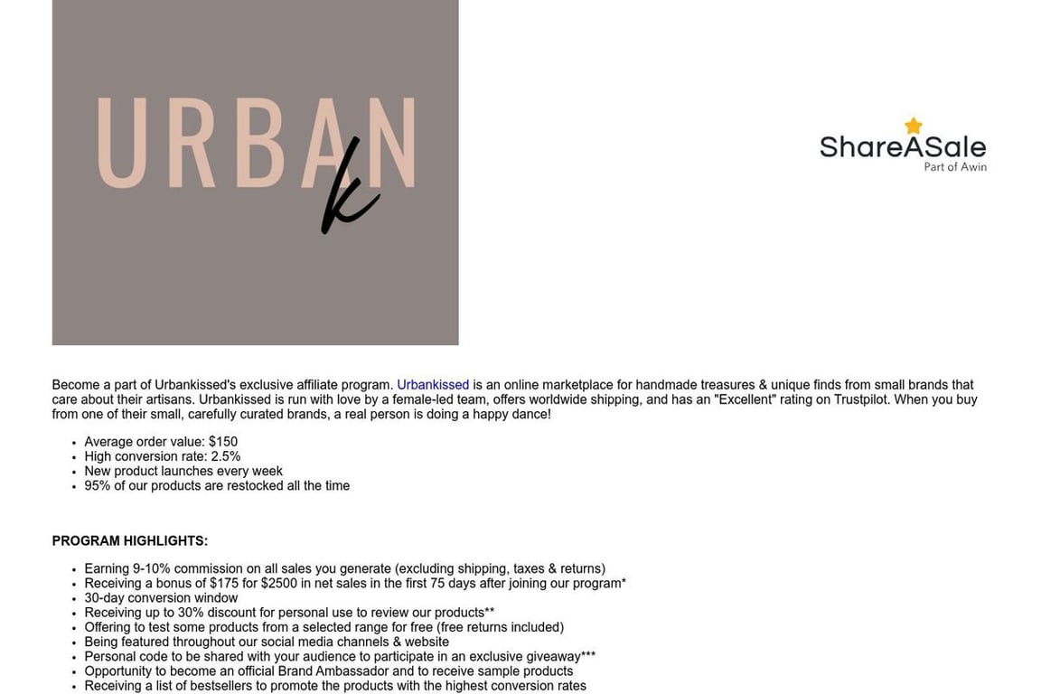Urbankissed affiliate program signup page