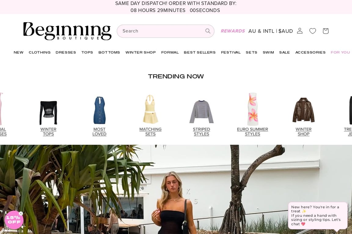 Beginning Boutique AU homepage