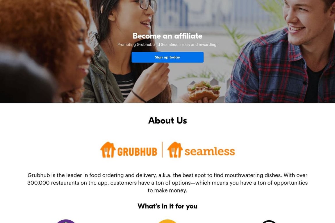 Grubhub affiliate program signup page