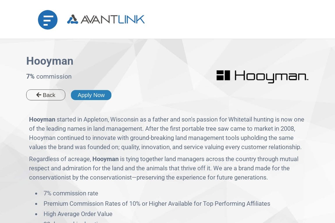 Hooyman affiliate program signup page