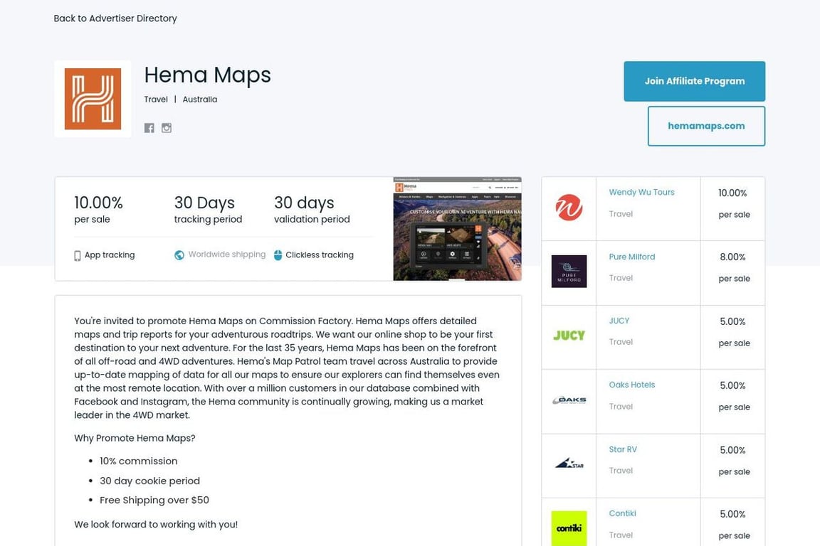 Hema Maps affiliate program signup page