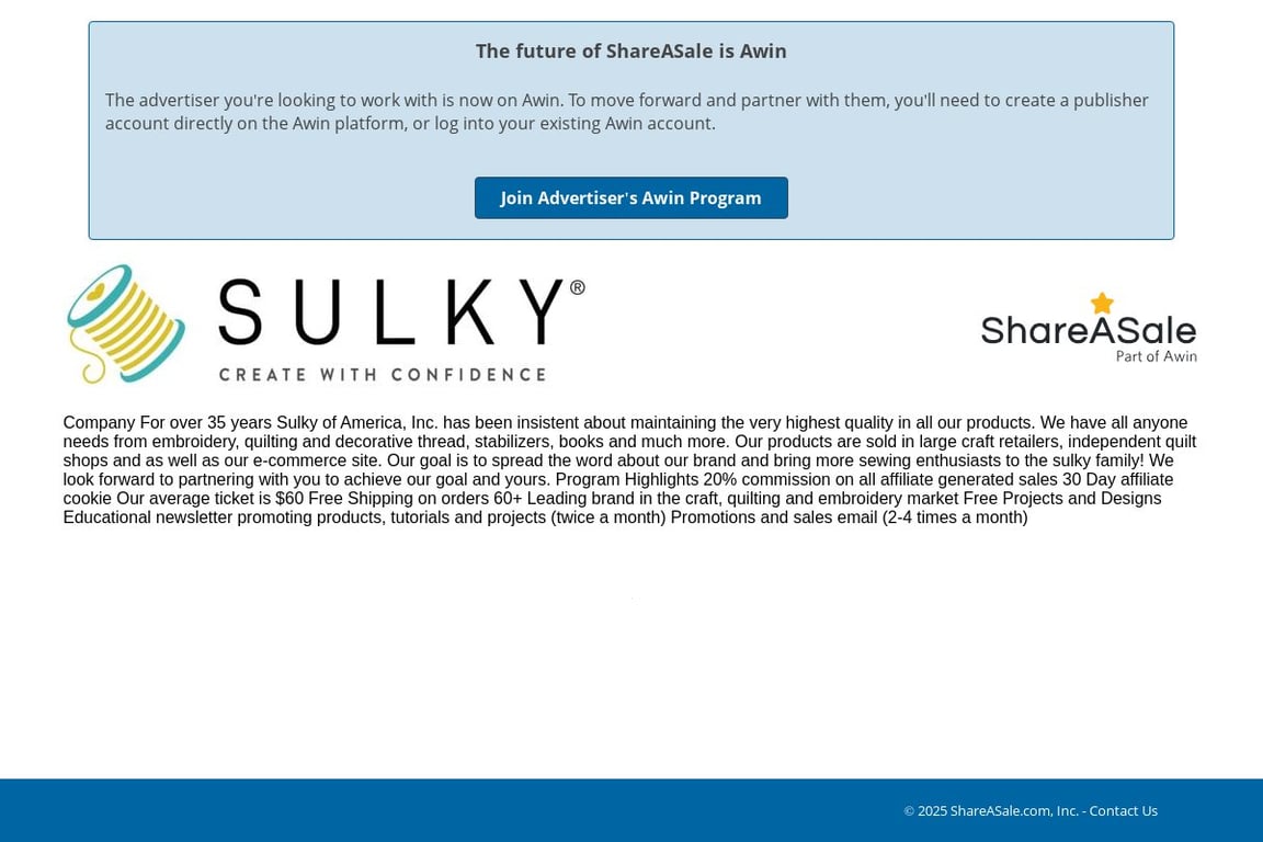 Sulky of America affiliate program signup page