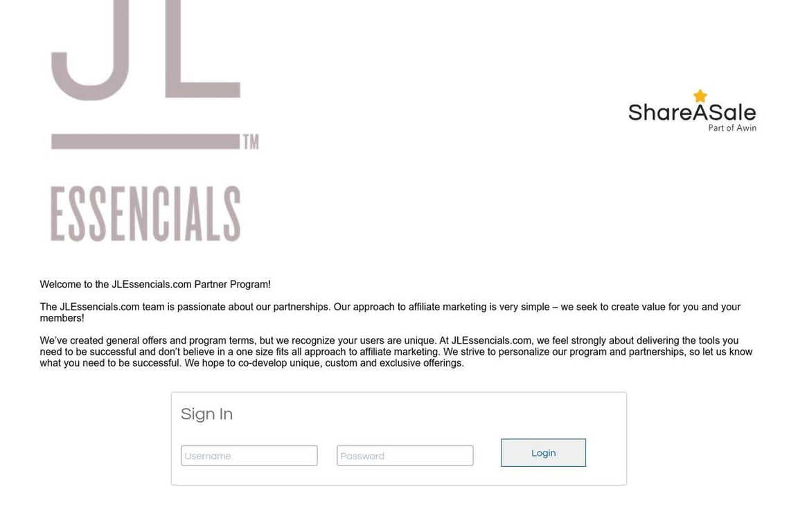Jlessencials Skincare affiliate program signup page