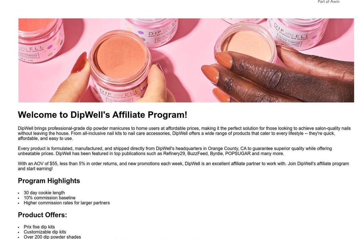 DipWell affiliate program signup page