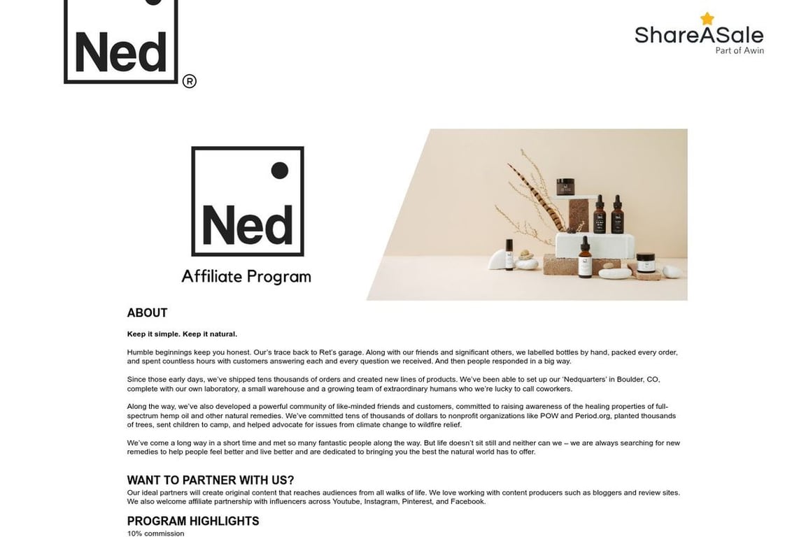 Ned & Co. LLC affiliate program signup page
