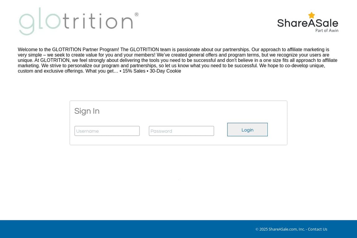 Glotrition affiliate program signup page
