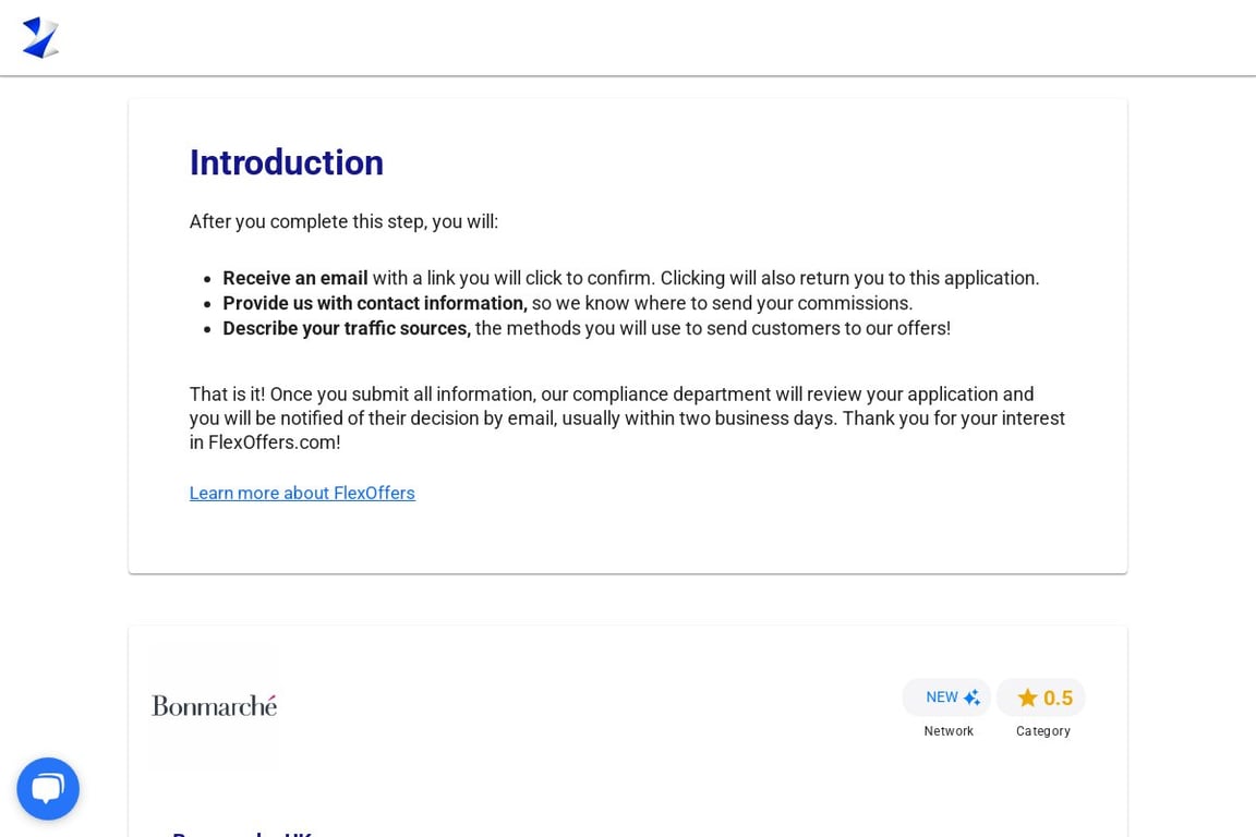 BonmarchÃ© affiliate program signup page
