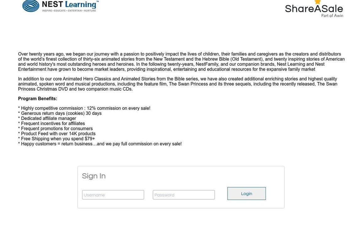 Nest Learning affiliate program signup page