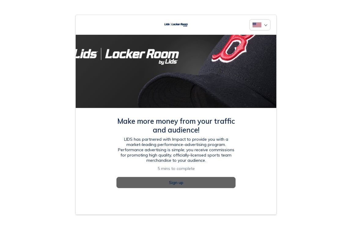 Lids Canada affiliate program signup page