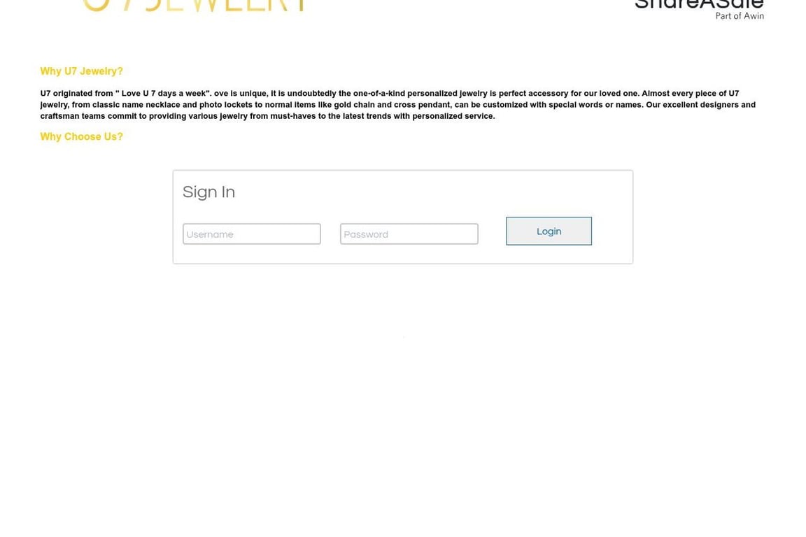 U7 JEWELRY affiliate program signup page