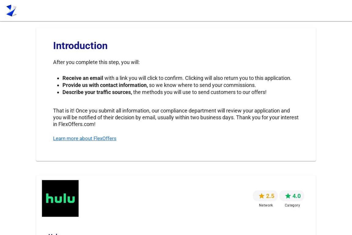 Hulu affiliate program signup page