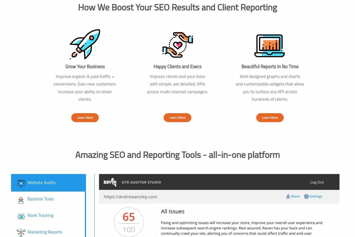Raven Tools homepage