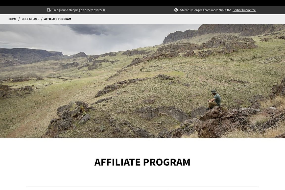 Gerber Gear affiliate program signup page