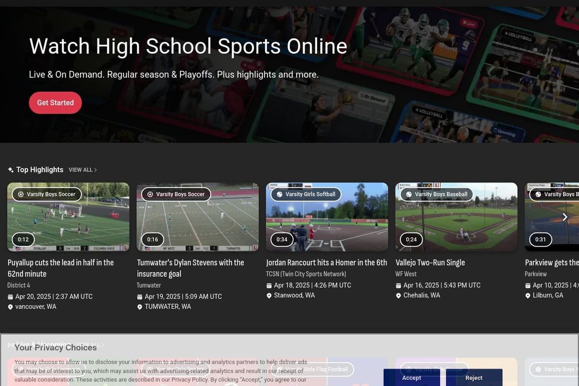 NFHS Network homepage