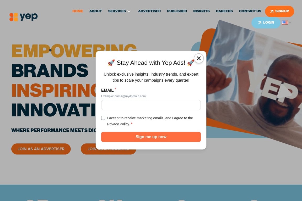 Yep Ads homepage