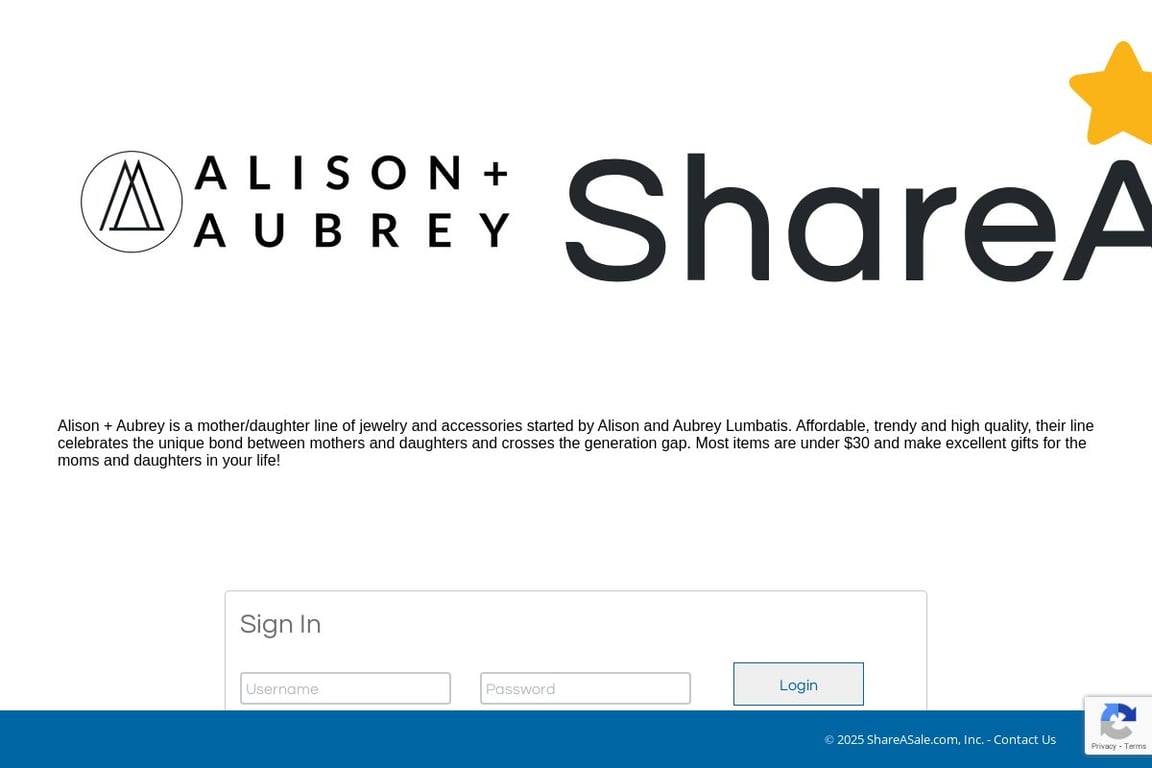 Alison + Aubrey affiliate program signup page