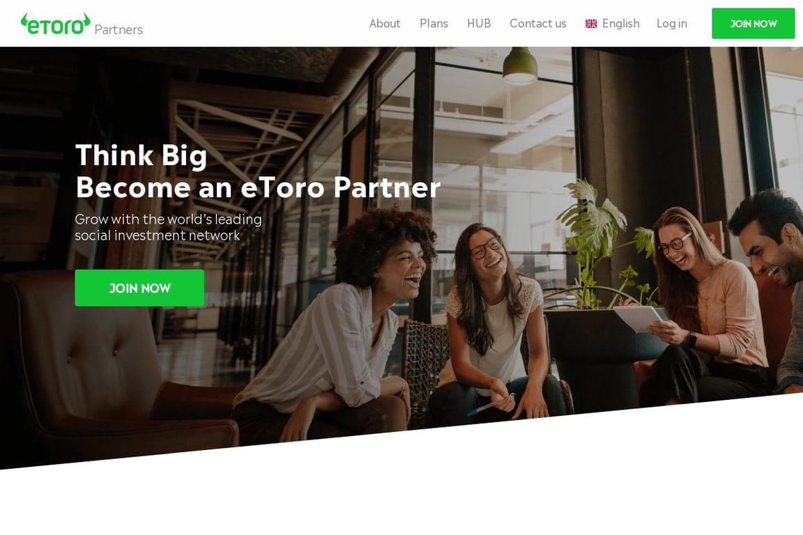 EToro Partners affiliate program signup page