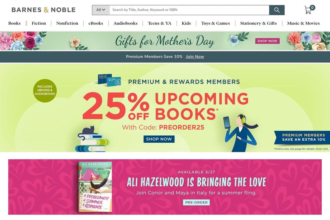 Barnes and Noble homepage