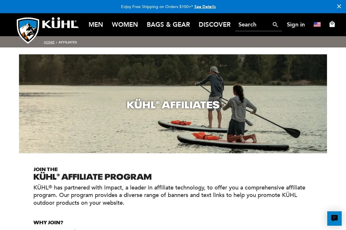 KUHL affiliate program signup page