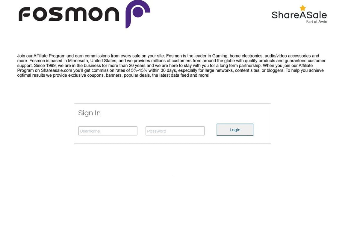 Fosmon Inc affiliate program signup page