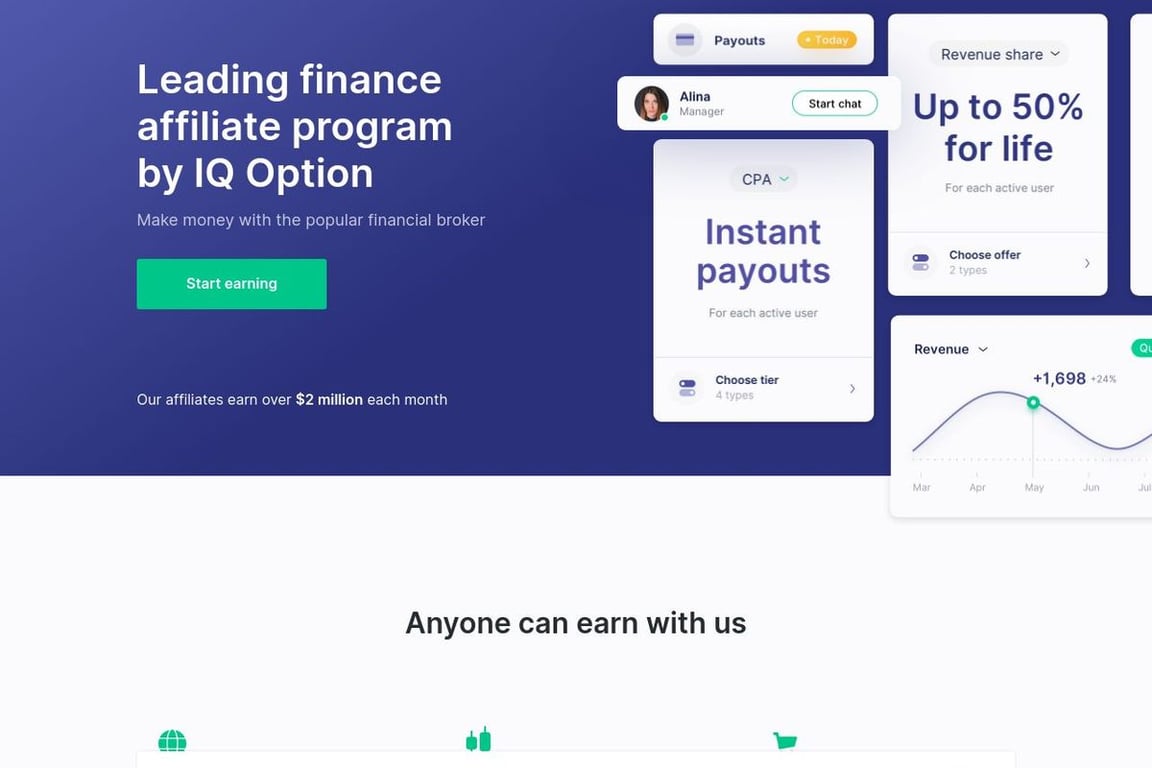 IQ Option affiliate program signup page