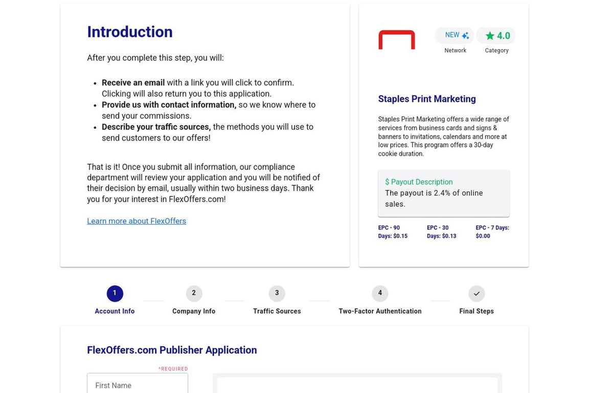 Staples affiliate program signup page