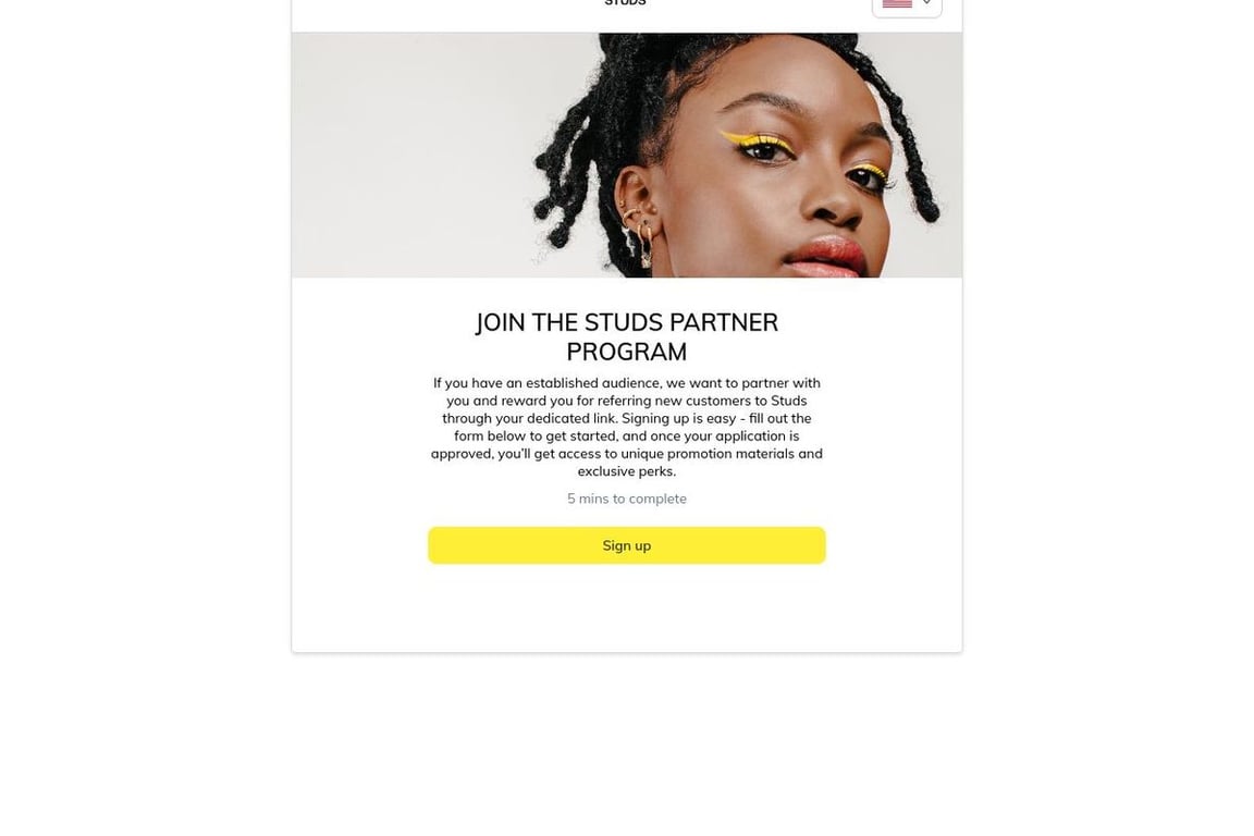Studs affiliate program signup page