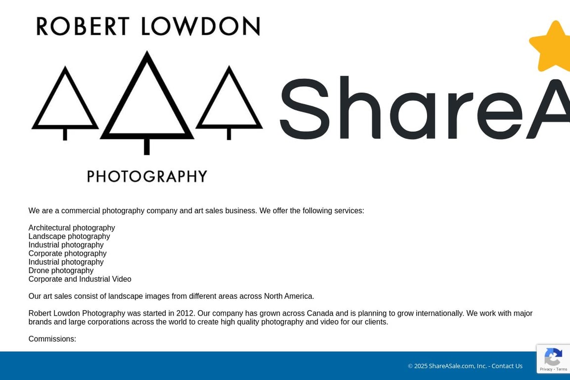 Robert Lowdon Photography affiliate program signup page
