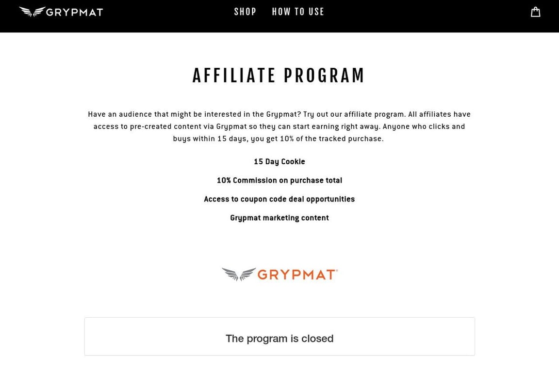 Grypmat affiliate program signup page