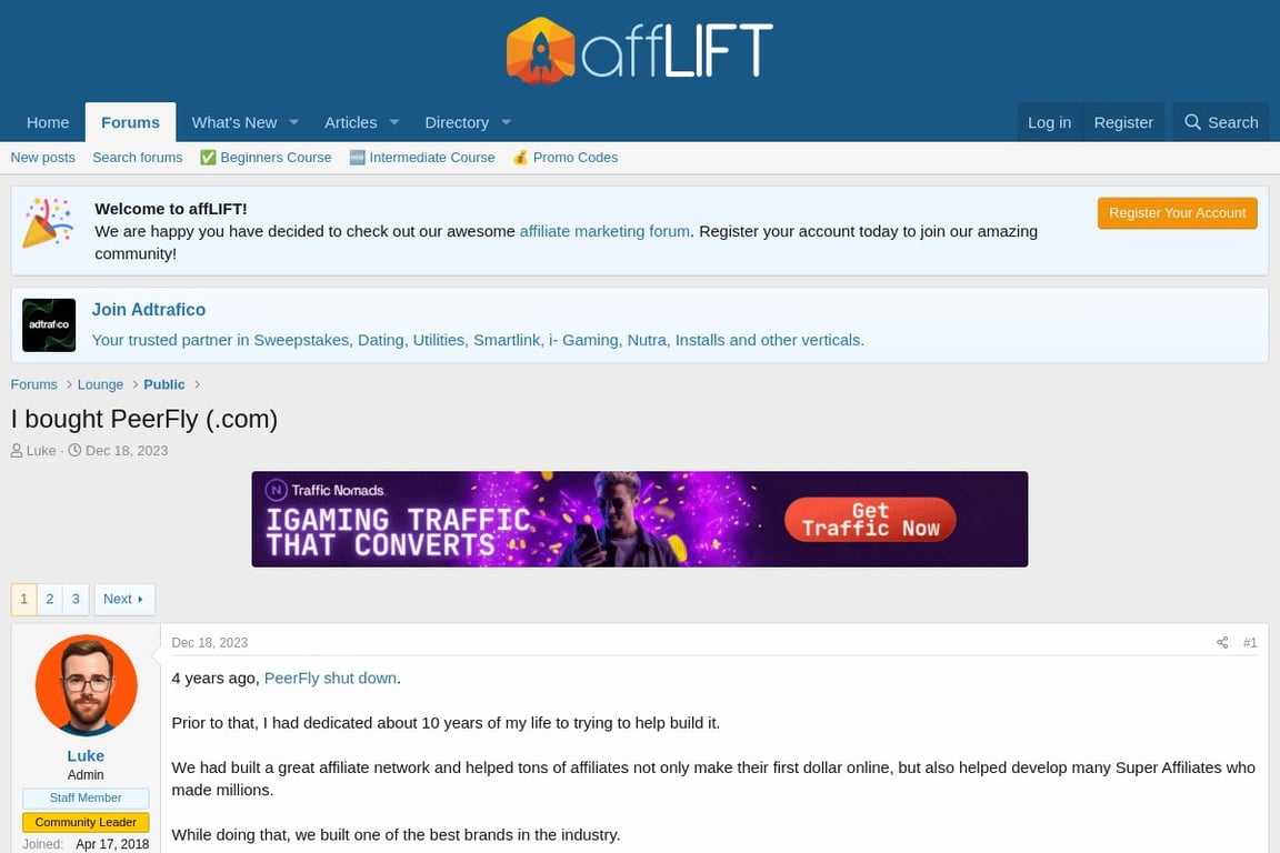 PeerFly homepage