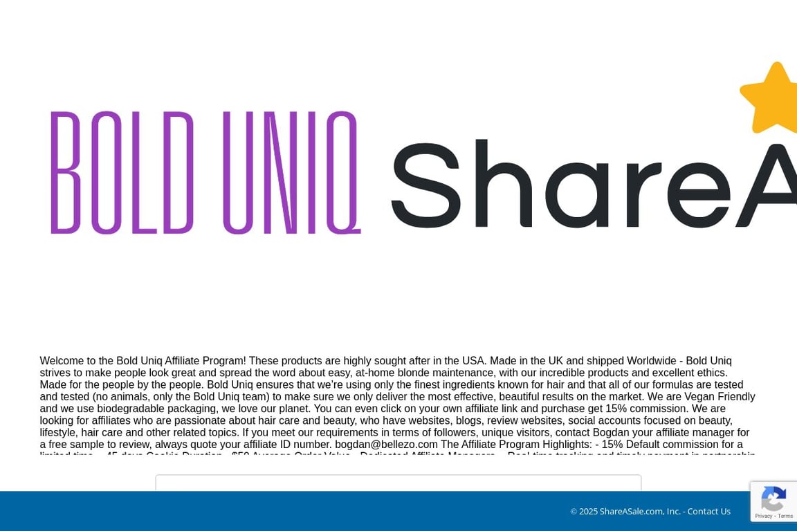 BOLD UNIQ affiliate program signup page