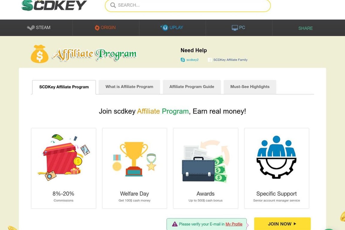 SCDKey affiliate program signup page