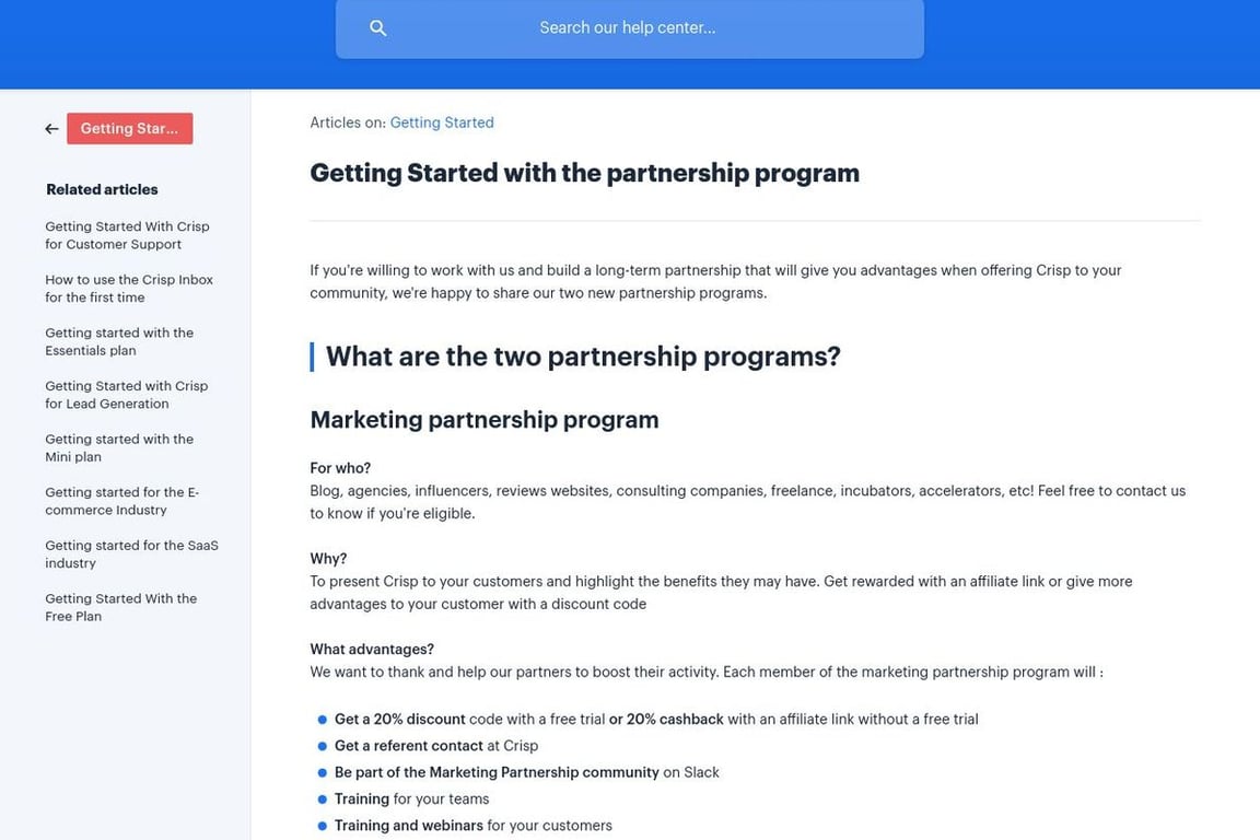 Crisp affiliate program signup page