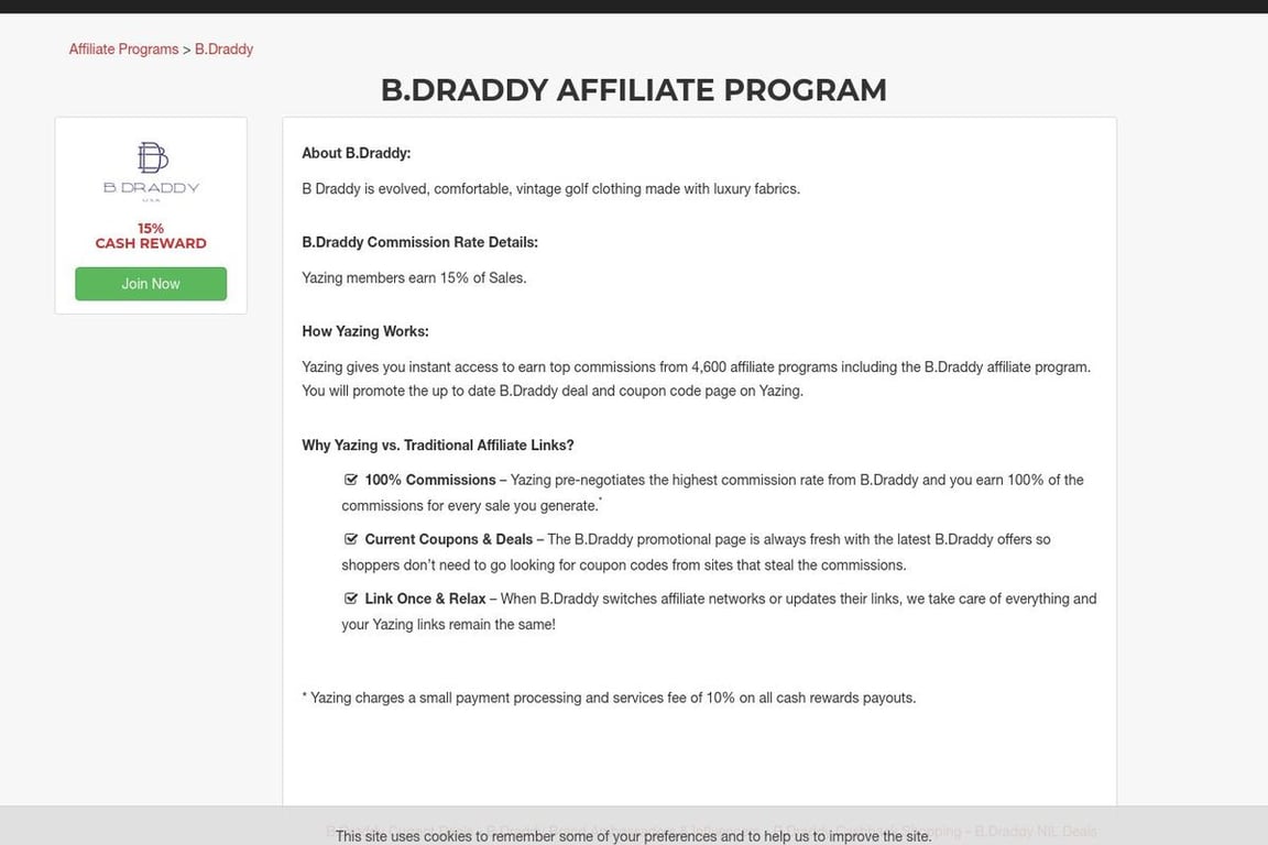 B.Draddy affiliate program signup page