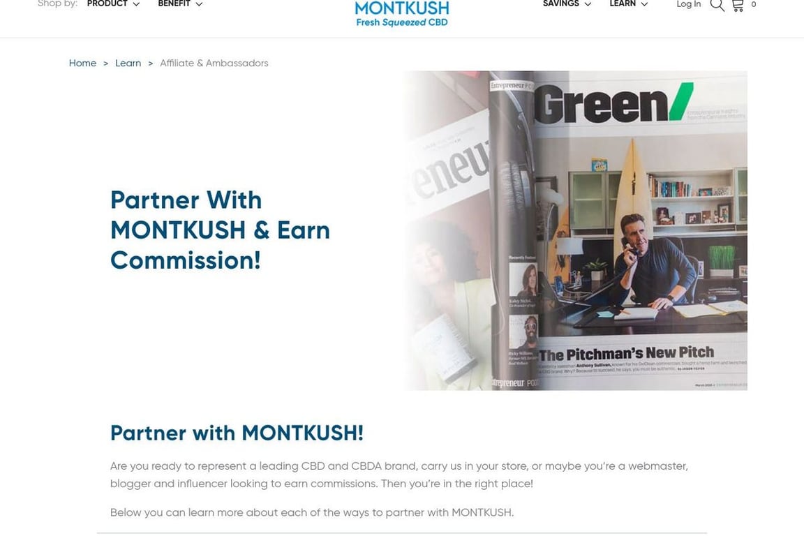 MONTKUSH CBD affiliate program signup page