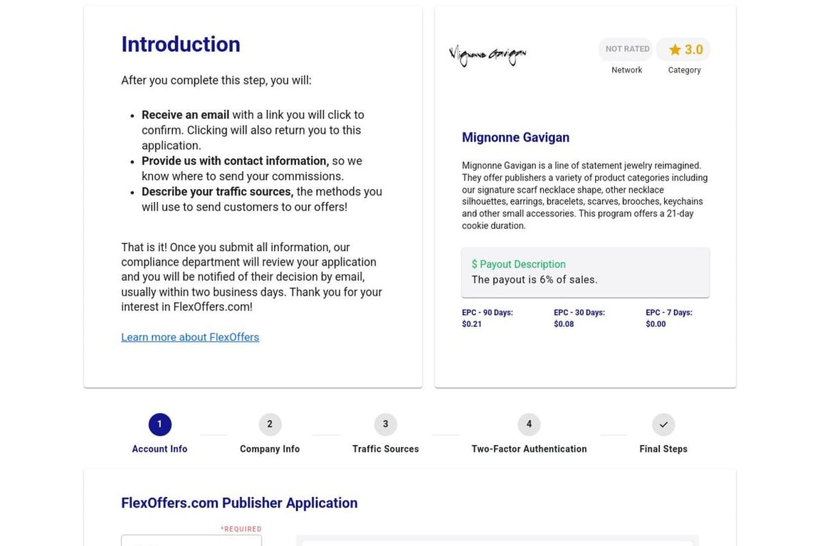Mignonne Gavigan affiliate program signup page