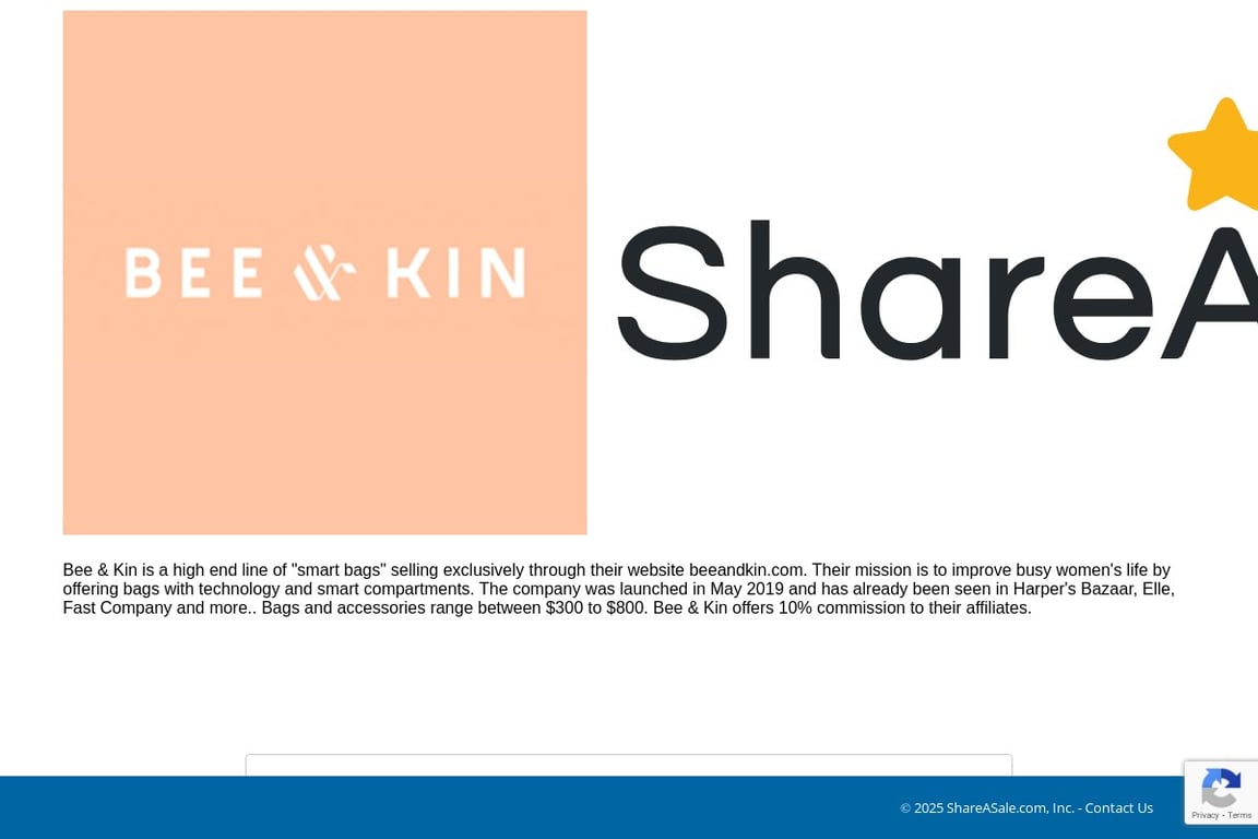 BEE AND KIN affiliate program signup page