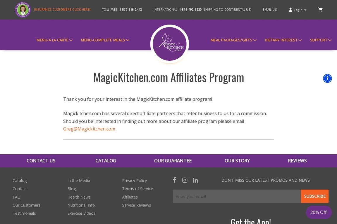 Magic Kitchen affiliate program signup page